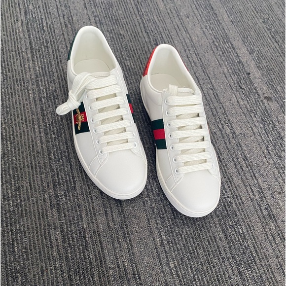 Gucci Shoes - Gucci Women's White Sneakers with Green and Red Stripes